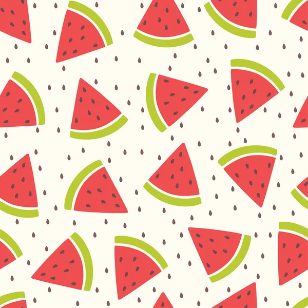 Lindo patrón sin costura vector con rodajas de sandía. Fondo de fruta fresca de verano. Patrón sin costura se puede utilizar para fondos de pantalla, rellenos de patrones, fondos web, texturas de superficie . — Archivo Imágenes Vectoriales