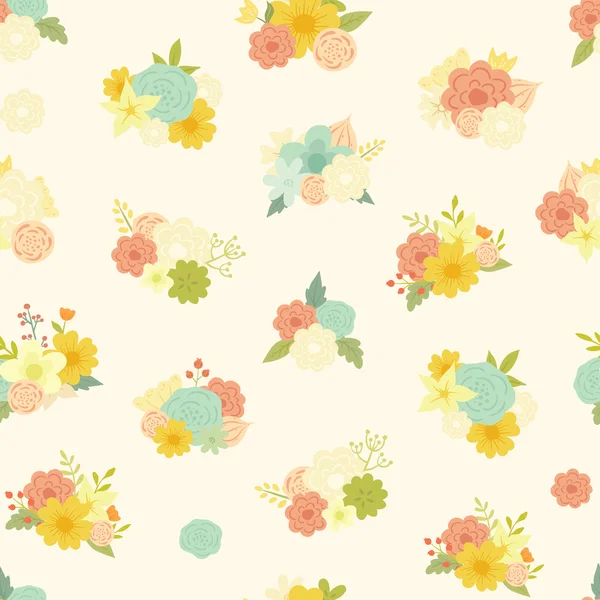 Patrón sin costura vector Vintage con hermosos ramos florales. Flores coloridas de verano. Patrón sin costura se puede utilizar para fondos de pantalla, rellenos de patrones, fondos web, texturas de superficie . — Vector de stock