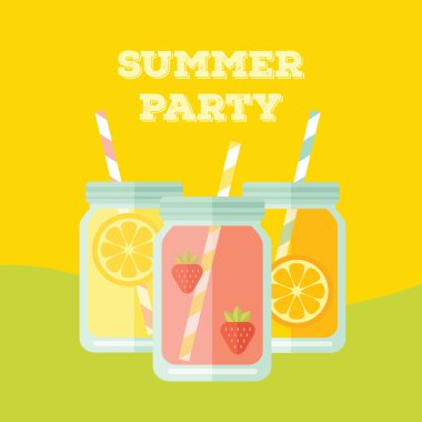 Mason kavanoza vektörel çizimler ile düz Parti Davetiyesi. 