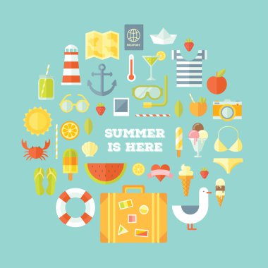 Tatil modern tarzı düz tasarım kümesi seyahat. 