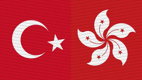 Hong Kong Türkiye Birlikte Bayraklar Kumaş Doku Llüstrasyonu — Stok fotoğraf