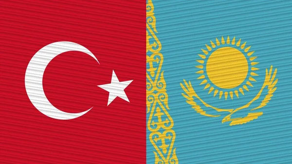 Kazahsztán Törökország Zászlók Együtt Szövet Textúra Illusztráció — Stock Fotó