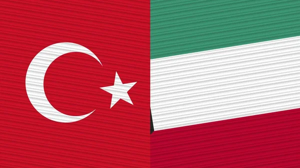 Kuveyt Türkiye Kumaş Doku Llüstrasyonunda Birlikte Bayraklar — Stok fotoğraf