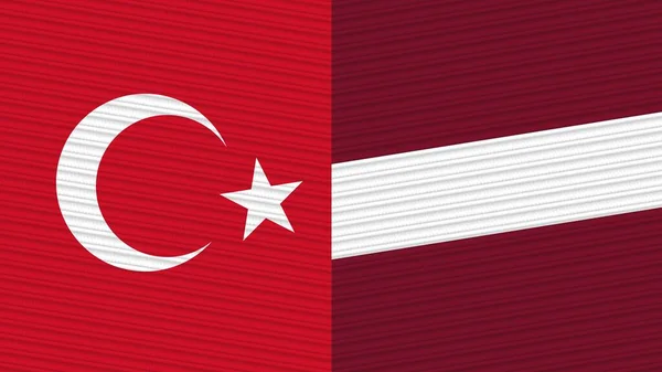 Latvia Turkey Flags Together Fabric Texture Illustration — Stock Photo, Image