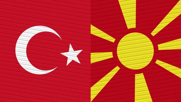 Makedonie Turecko Vlajky Společně Textilní Textury Ilustrace — Stock fotografie