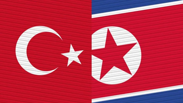 Észak Korea Törökország Zászlók Együtt Szövet Textúra Illusztráció — Stock Fotó