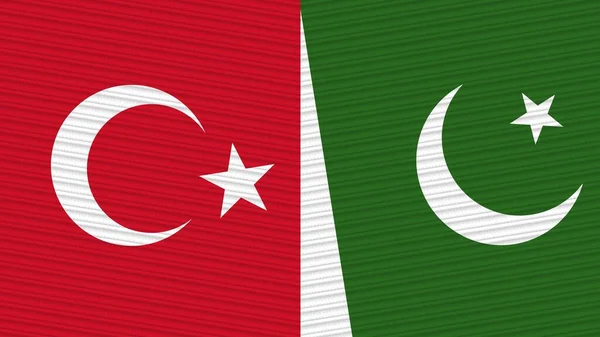 Pákistán Turecko Vlajky Společně Textilní Textury Ilustrace — Stock fotografie