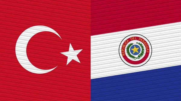 Paraguay Törökország Zászlók Együtt Szövet Textúra Illusztráció — Stock Fotó