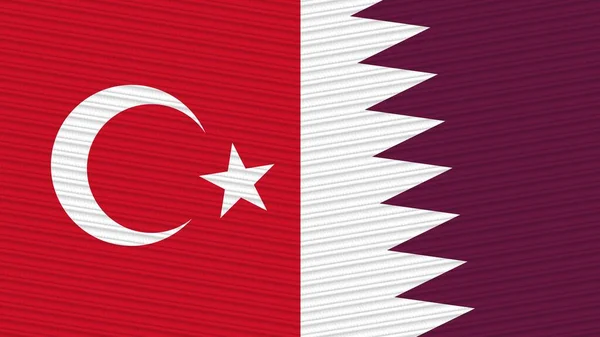 Katar ve Türkiye Birlikte Bayraklar Kumaş Doku İllüstrasyonu