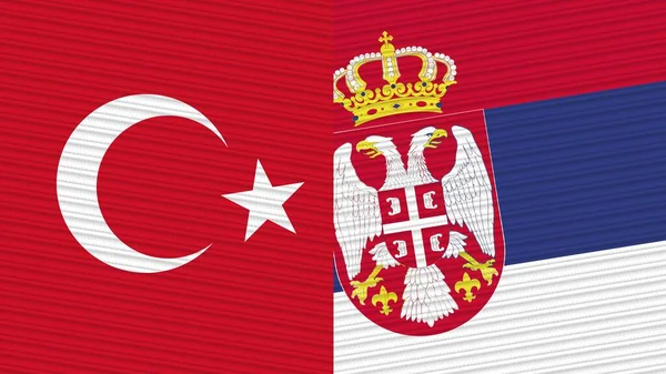 Serbia Turkey Flags Together Fabric Texture Illustration — Stock Photo, Image