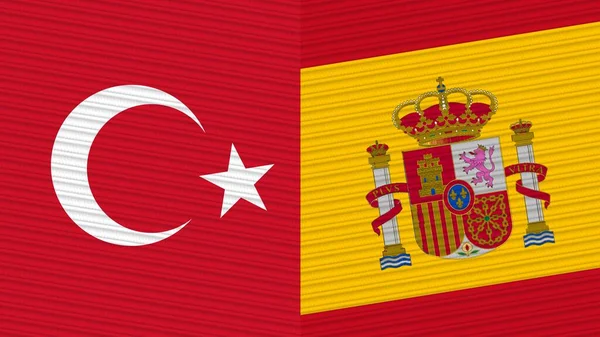 Spanje Turkije Flags Together Fabric Texture Illustration — Stockfoto