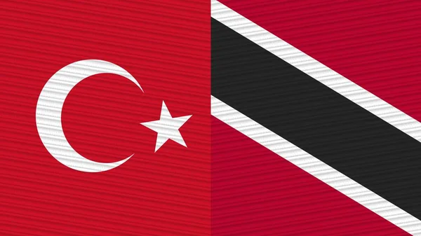Trinidad Tobago Turecko Vlajky Společně Textilní Textury Ilustrace — Stock fotografie