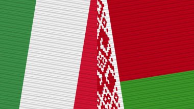 Belarus ve İtalya Birlikte İki Yarım Bayrak Kumaş Doku Çizimi