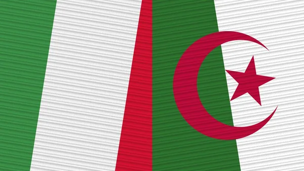 Argelia Italia Dos Medias Banderas Juntas Textura Tela Ilustración —  Fotos de Stock
