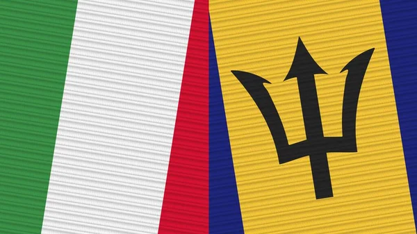 Barbados Olaszország Két Fél Zászlók Együtt Szövet Textúra Illusztráció — Stock Fotó