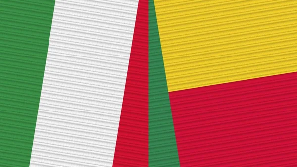 Benin Italia Due Mezze Bandiere Insieme Tessuto Texture Illustrazione — Foto Stock