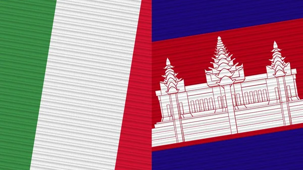 Cambodia Italy Two Half Flags Together Fabric Texture Illustration — Stock Photo, Image