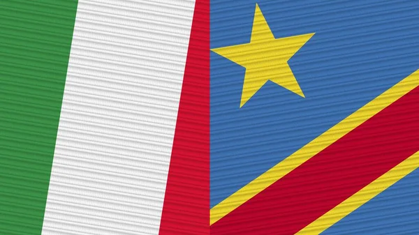 Демократическая Республика Конго Италия Два Полуфлага Вместе Иллюстрация Текстуры Ткани — стоковое фото