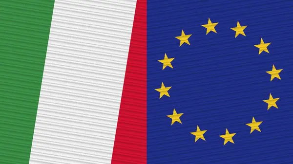 欧洲联盟和意大利两个半旗一起织造纹理图解 — 图库照片