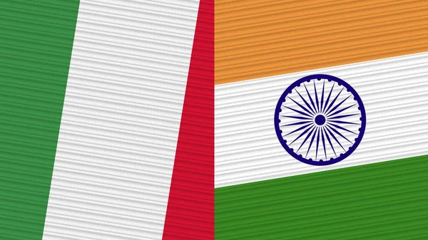Indien Och Italien Två Halva Flaggor Tillsammans Tyg Textur Illustration — Stockfoto