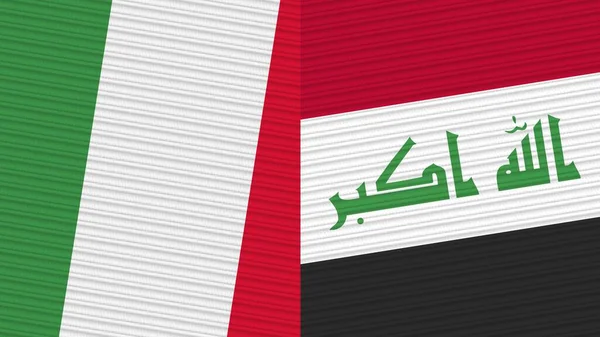 Iraque Itália Duas Meias Bandeiras Juntas Ilustração Textura Tecido — Fotografia de Stock
