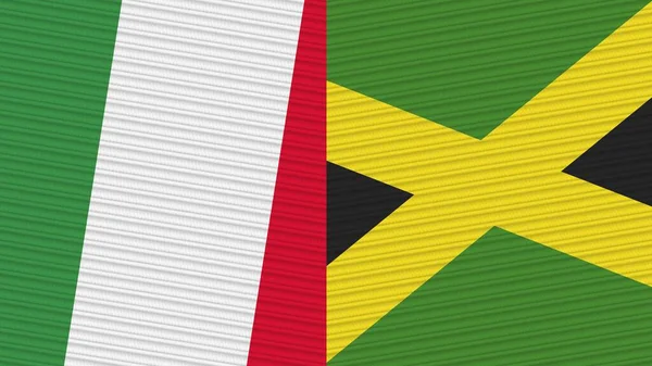 Jamajka Włochy Dwie Półflagi Razem Tekstura Tkaniny Ilustracja — Zdjęcie stockowe
