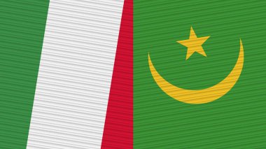 Moritanya ve İtalya Birlikte İki Yarım Bayrak Kumaş Çizimi