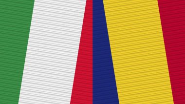 Romanya ve İtalya Birlikte İki Yarım Bayrak Kumaş Resim