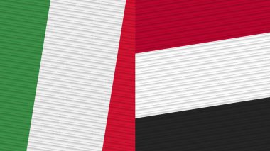 Yemen ve İtalya Birlikte İki Yarım Bayrak Kumaş Çizimi