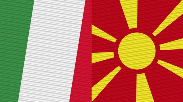 Makedonie Itálie Dvě Poloviny Vlajky Dohromady Textilní Textury Ilustrace — Stock fotografie