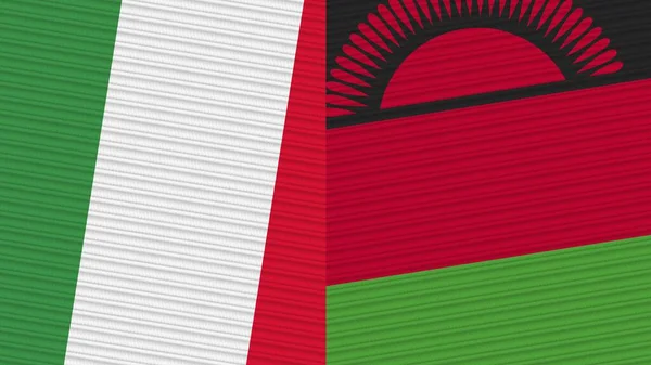 マラウィとイタリアのハーフフラッグ2枚 ファブリックテクスチャイラスト — ストック写真