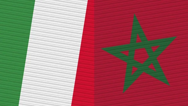 Morocco Italy Two Half Flags Together Fabric Texture Illustration — Stock Photo, Image