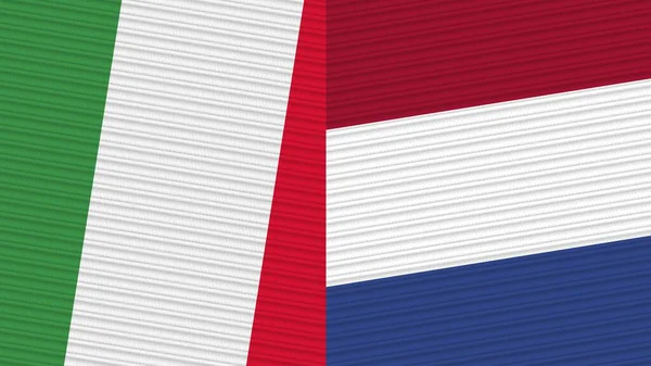 Holanda Itália Duas Meias Bandeiras Juntas Ilustração Textura Tecido — Fotografia de Stock
