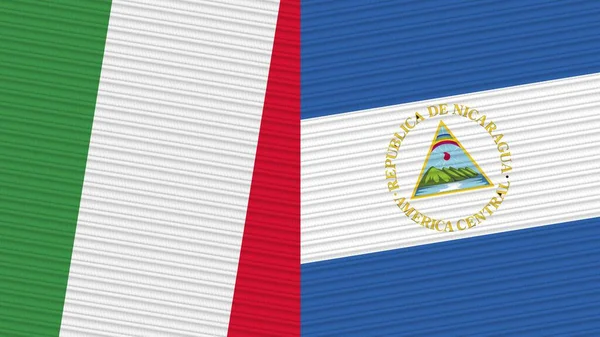 Nicaragua Італія Two Half Flags Together Fabric Texture Illustration — стокове фото
