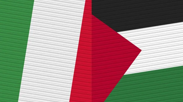 Palestine Italy Two Half Flags Together Fabric Texture Illustration — Stock Photo, Image