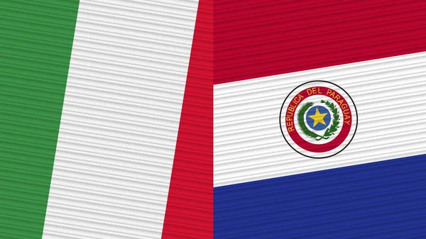 Paraguay Italy Two Half Flags Together Fabric Texture Illustration — Stock Photo, Image