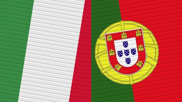 Portugal Italia Dos Medias Banderas Juntas Textura Tela Ilustración — Foto de Stock