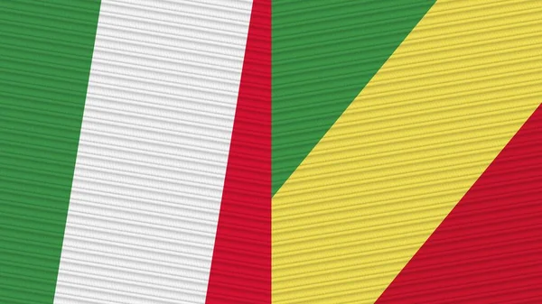 República Del Congo Italia Dos Medias Banderas Juntas Textura Tela — Foto de Stock