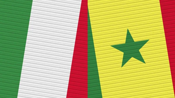 セネガルとイタリアのハーフフラッグ2枚 ファブリックテクスチャイラスト — ストック写真