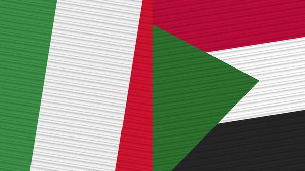 Sudan Italy Two Half Flags Together Fabric Texture Illustration — Stock Photo, Image