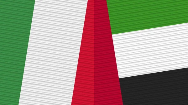 Zjednoczone Emiraty Arabskie Włochy Dwie Półflagi Razem Tekstura Tkaniny Ilustracja — Zdjęcie stockowe