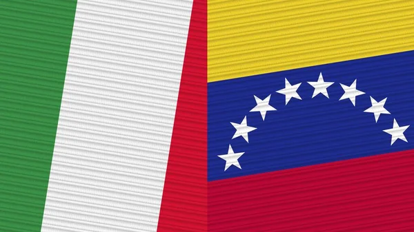 Venezuela Och Italien Två Halva Flaggor Tillsammans Tyg Textur Illustration — Stockfoto