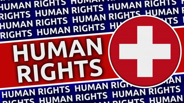 瑞士带有人权标题的通知旗 3D说明 — 图库照片