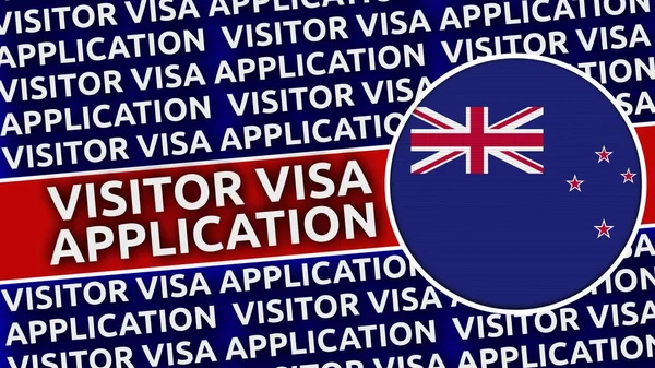 New Zealand Circular Flag Visitor Visa Application Titles Illustration — 스톡 사진