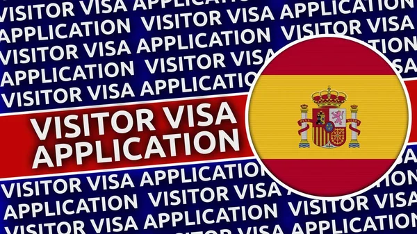 Spain Circular Flag with Visitor Visa Application Titles - 3D Illustration