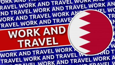 Bahreyn Çalışma ve Seyahat Başlıklarıyla Dairesel Bayrak - 3B Görüntü