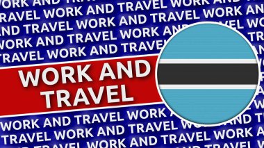 Botswana Çalışma ve Seyahat Başlıklarıyla Dairesel Bayrak - 3B Görüntü