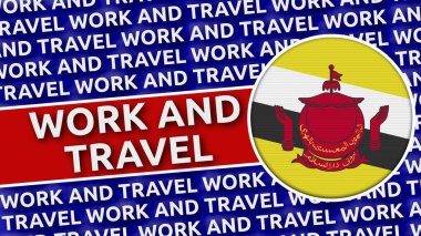 Brunei Çalışma ve Seyahat Başlıklarıyla Dairesel Bayrak - 3B Görüntü