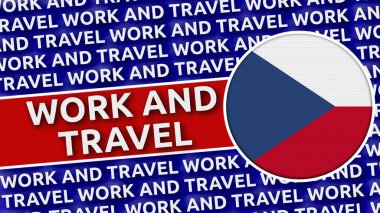 Çek Cumhuriyeti Çalışma ve Seyahat Başlıklarıyla Çember Bayrağı - 3D Görüntü