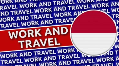 Çalışma ve Seyahat Başlıklarına sahip Endonezya Dairesel Bayrağı - 3B İllüstrasyon